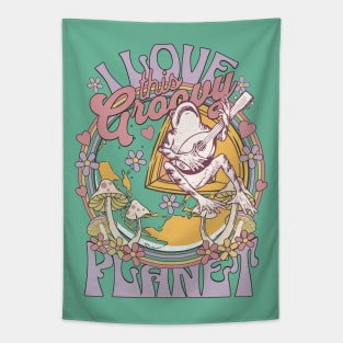 Earth Day Cottagecore Aesthetic Frogs The Groovy Planet Tapestry
