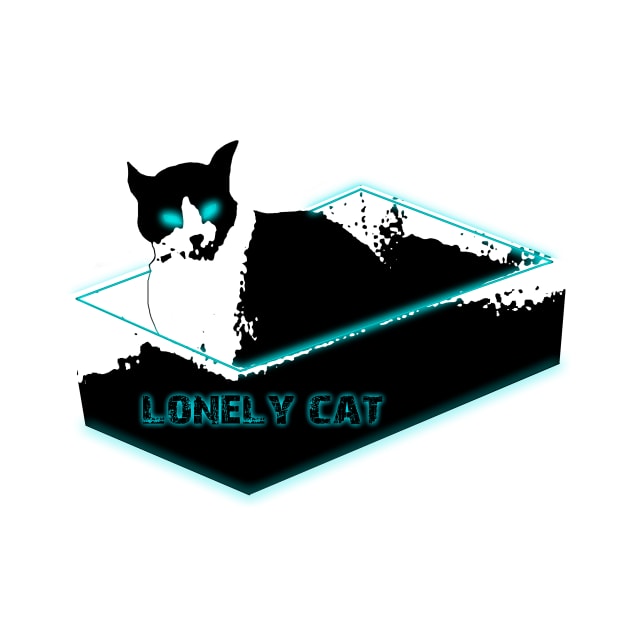 Lonely cat neon animal in box by denpoolswag