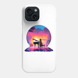 Synthwave Serenade: Caramel Shiba Piano Player Phone Case