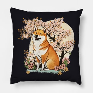 Shiba Inu Dog, with Cherry Blossom Moon, Dog Lover Pillow