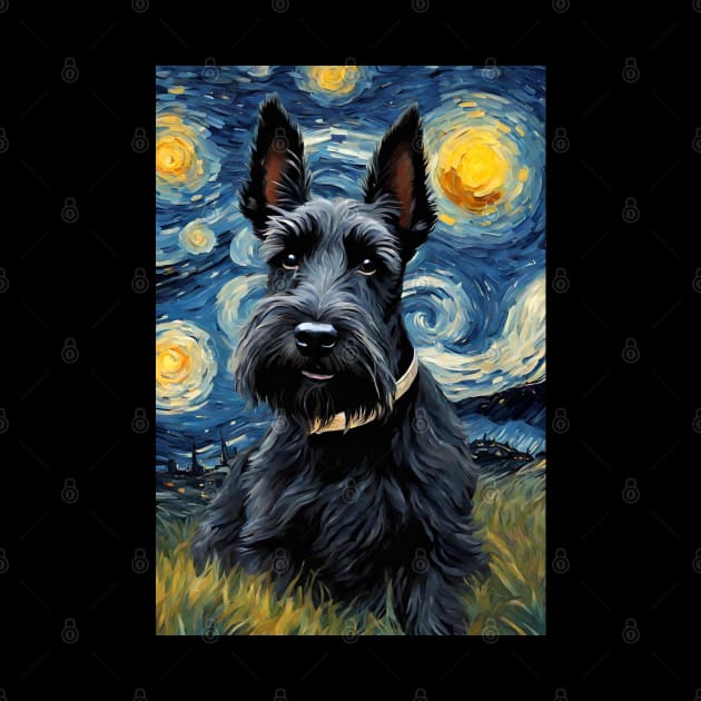 Adorable Scottish Terrier Dog Breed Painting in a Van Gogh Starry Night Art Style by Art-Jiyuu