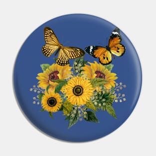 Golden Butterflies and Yellow Sunflowers Pin