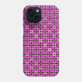 1970s Retro Inspired Polyhedral Dice Set and Leaf Seamless Pattern - Magenta Phone Case