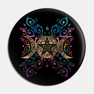 Triple Moon Goddess pentagram ornament Pin