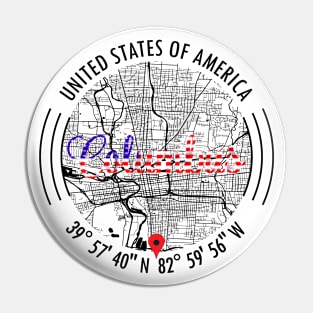 Columbus USA Road Map Art - Earth Tones Pin