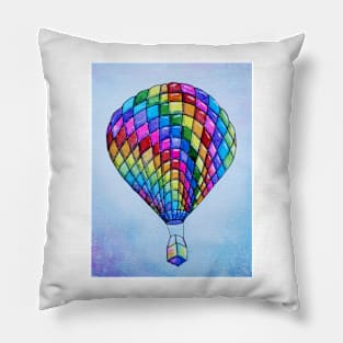 Rainbow Watercolor Hot Air Balloon Pillow