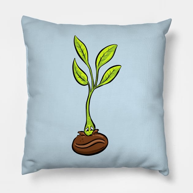 Coffee Bean and Seedling Garden Tips Toons Pillow by Garden Tips Toons