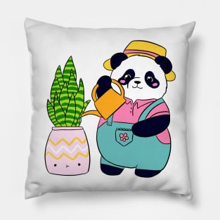 Cute panda bear watering a plant Pillow