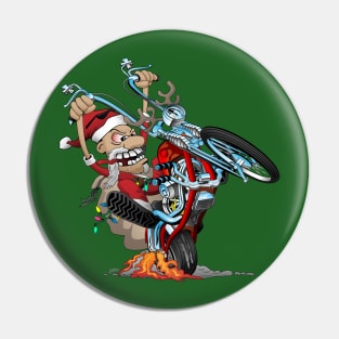 Biker Santa on a chopper cartoon illustration Pin