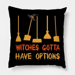 Witch Riding Brooms On A Dark Desert Highways Halloween Pillow