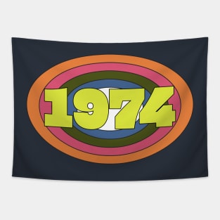 Yellow Year 1974 Rainbow Ellipse Vintage Typography Tapestry