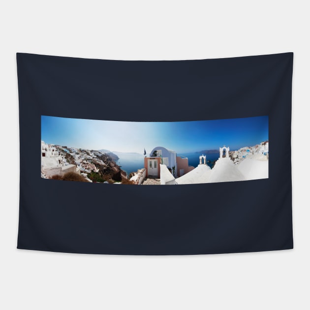 Thira, Santorini, Panoramic Photo Tapestry by tommysphotos