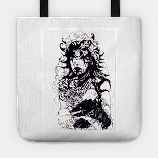 Lady in black. PEN ARTWORK. Black and white. Tote