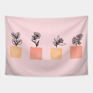 watercolor vases with growing flowers Tapestry