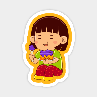 girl kids eating cake Magnet