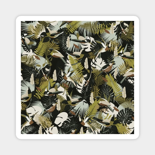 Tropicalia in Dark Greens / Paradise Birds and Exotic Plants Magnet by matise