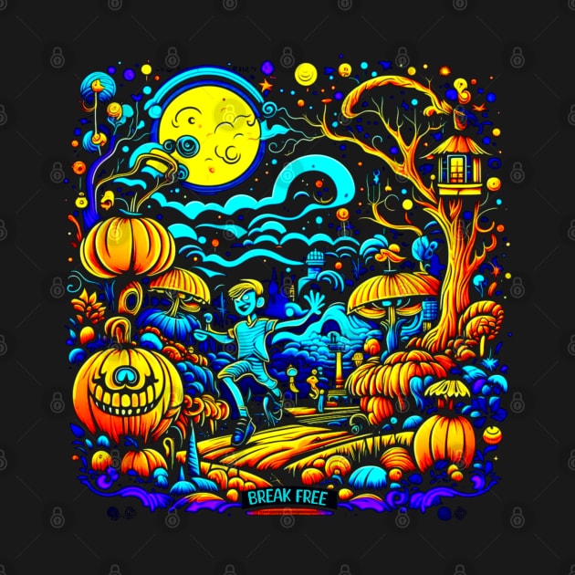 Pumpkin Face Halloween, Break Free Into the Trippy Dreamscape by vystudio