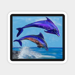 Cute dolphins diving into the ocean Magnet