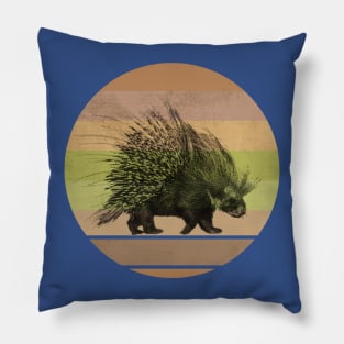 Porcupine Picture on Retro-style Sunset in Africa Colors Pillow