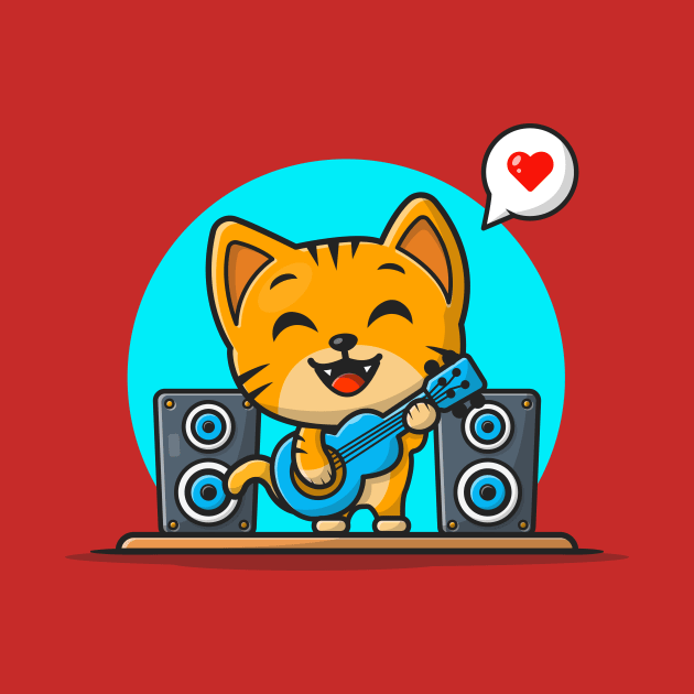 Cute Cat Playing Guitar Cartoon Vector Icon Illustration by Catalyst Labs