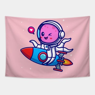 Cute Octopus Astronaut Riding Rocket Cartoon Tapestry