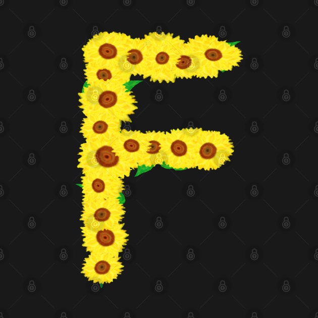 Sunflowers Initial Letter F (Black Background) by Art By LM Designs 