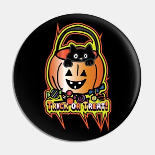 Cute Black Cat Trick or Treat Pumpkin Pin