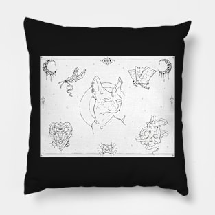 Flash Sheet Wiccan Sphinx Magic inspired traditional tattoo pen and ink Pillow