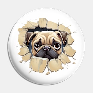 Baby Pug Dog Peeking Pin