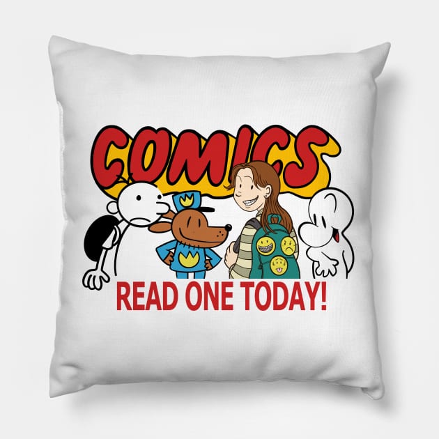 Comics Read One Today (Kids Edition) Pillow by dumb stuff, fun stuff
