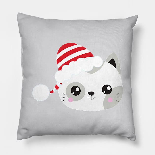 Christmas Cat, Cute Cat, Cat With Hat, Santa Hat Pillow by Jelena Dunčević