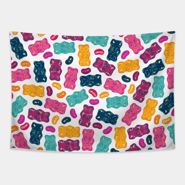 Sweet Jelly Beans & Gummy Bears Pattern Tapestry by XOOXOO