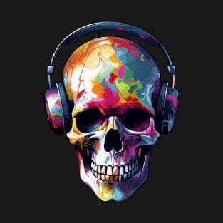 Street Art Skull Headphones Skull Rainbow Colorful Skull Art T-Shirt