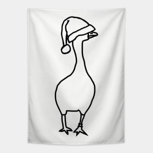 Goose Wearing Stolen Christmas Santa Hat Minimal Line Drawing Tapestry