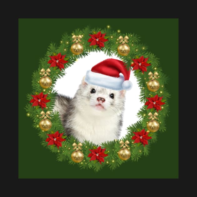 Christmas Ferret in Wreath by CeeGunn