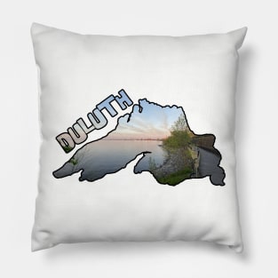 Lake Superior Outline (Aerial Lift Bridge & Duluth's Lakewalk) Pillow