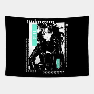 Cute beautiful girl with 90's jacket in black and white anime style | gothic | grunge | dark | alternative clothing Tapestry