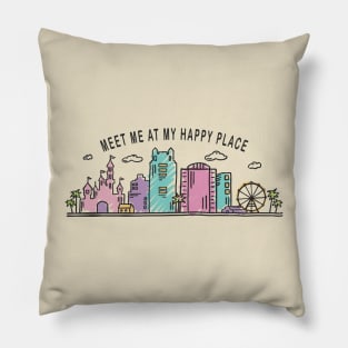 Meet me at my Happy Place Orlando Skyline Hand Drawn Style Pillow