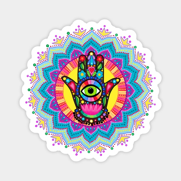 Colourful Lucky Hamsa Hand Mandala Magnet by SoozieWray