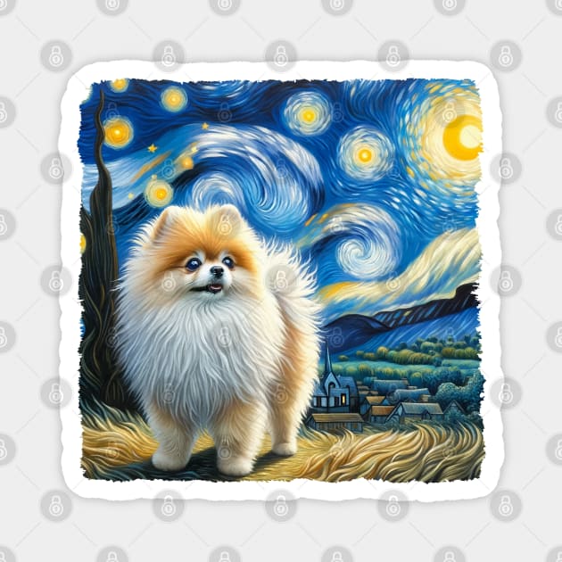 Starry Pomeranian Dog Portrait - Pet Portrait Magnet by starry_night