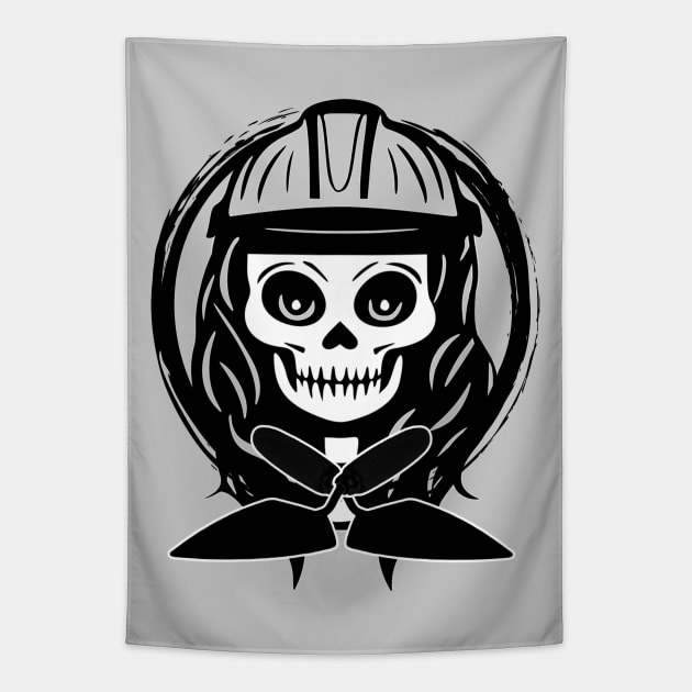 Female Bricklayer Skull and Trowel Black Logo Tapestry by Nuletto