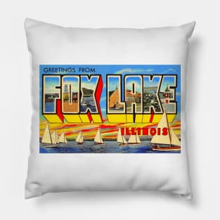 Greetings from Fox Lake, Illinois - Vintage Large Letter Postcard Pillow