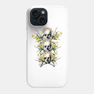 sweet and subliminal skeletal skull with flowers of various colors Phone Case