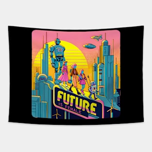 The Future is Female - Neon Dreams and Robotic Beings Tapestry