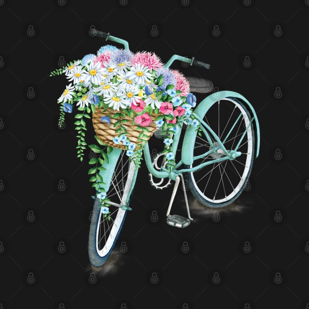 Vintage Aquamarine Bicycle with Flowers by susannefloe