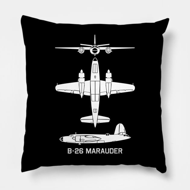 B-26 Marauder American WW2 Bomber Plane Cutout Silhouettes Gift Pillow by Battlefields