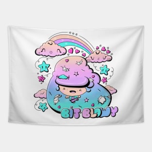 Cute blue cloud bubble head girl in kawaii style Tapestry