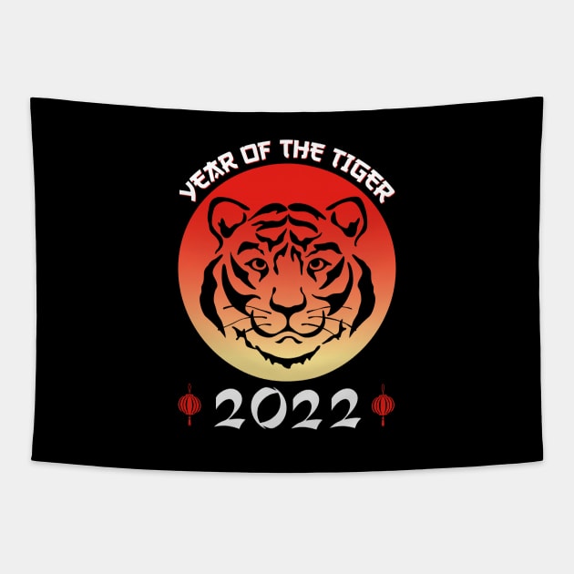 Chinese Zodiac Tiger 2022 - Cute Year of the Tiger Astrology Design Tapestry by Printofi.com