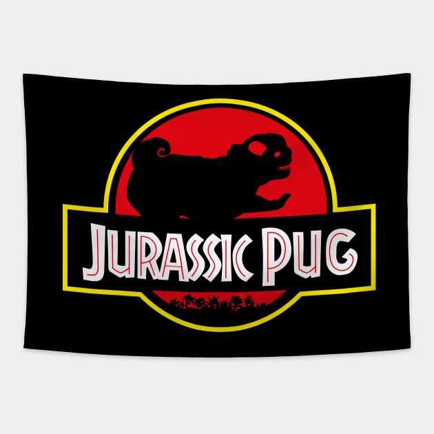 Jurassic Pug Tapestry by huebucket