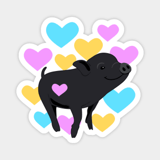 Black Pig With Hearts Magnet